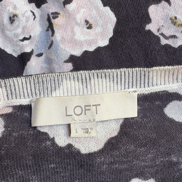 LOFT 100% Cotton Lightweight Floral Button Front Cardigan Sweater Navy Pastel L - Picture 8 of 10